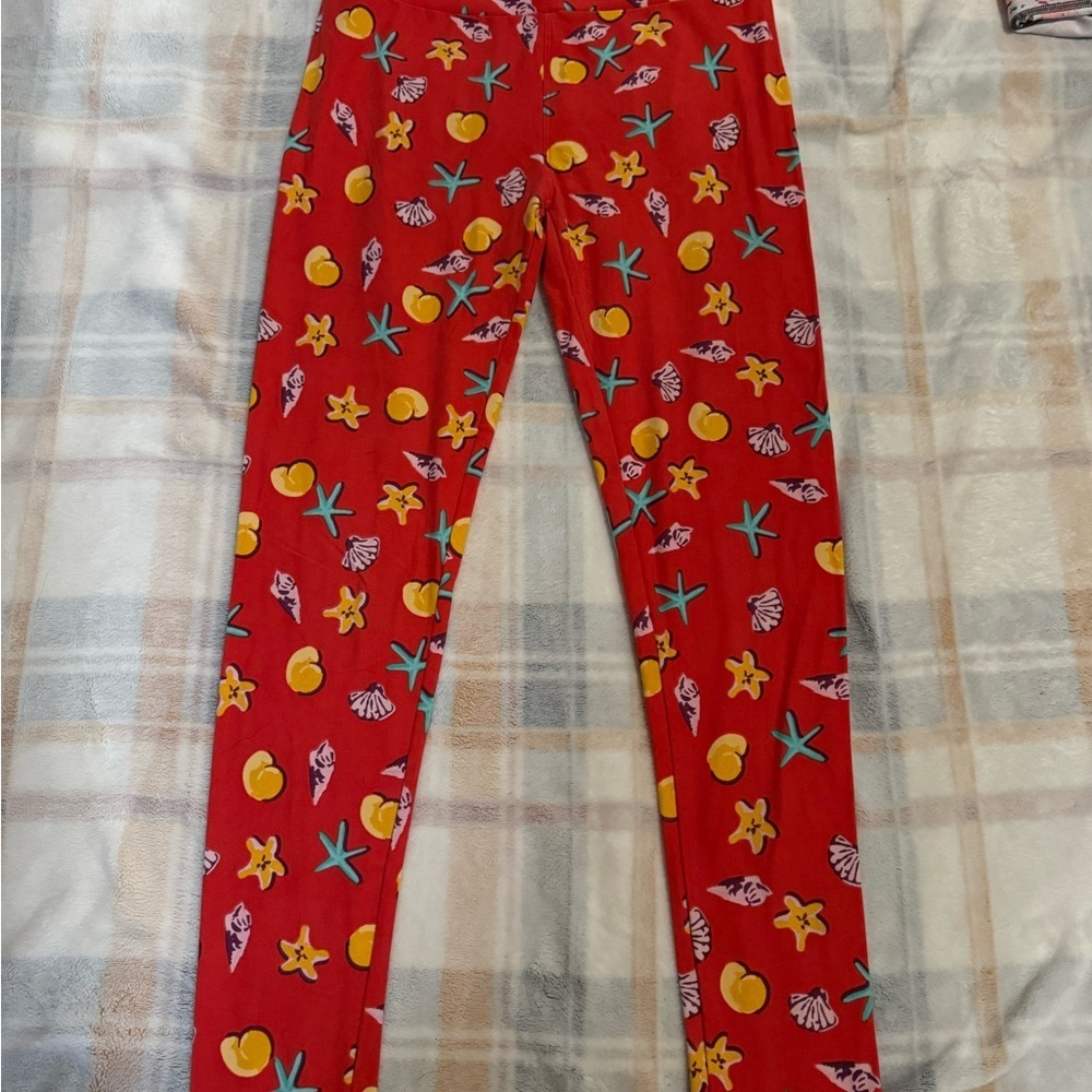 LuLaRoe Vibrant Red Sea Life Leggings